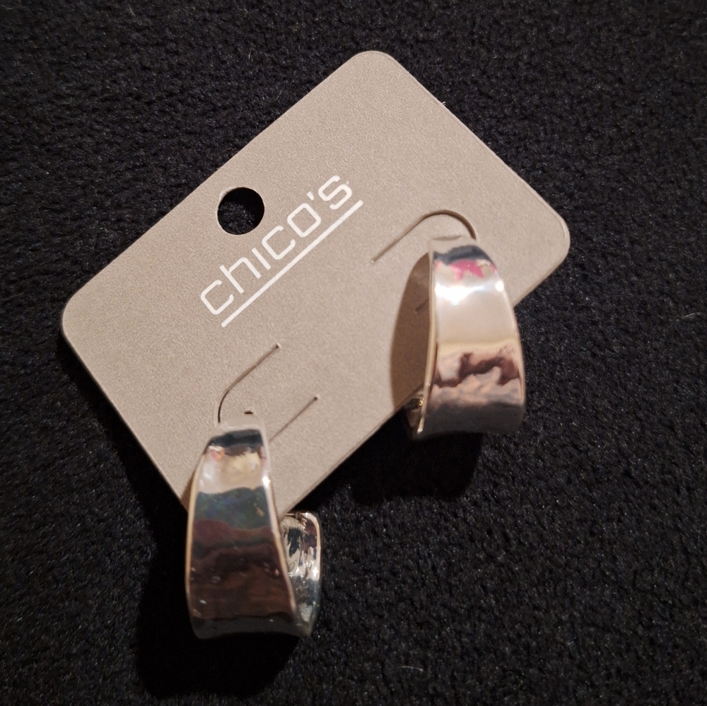 Chico's Shiny Silver Statement Earrings NWT Hoops - Picture 3 of 5